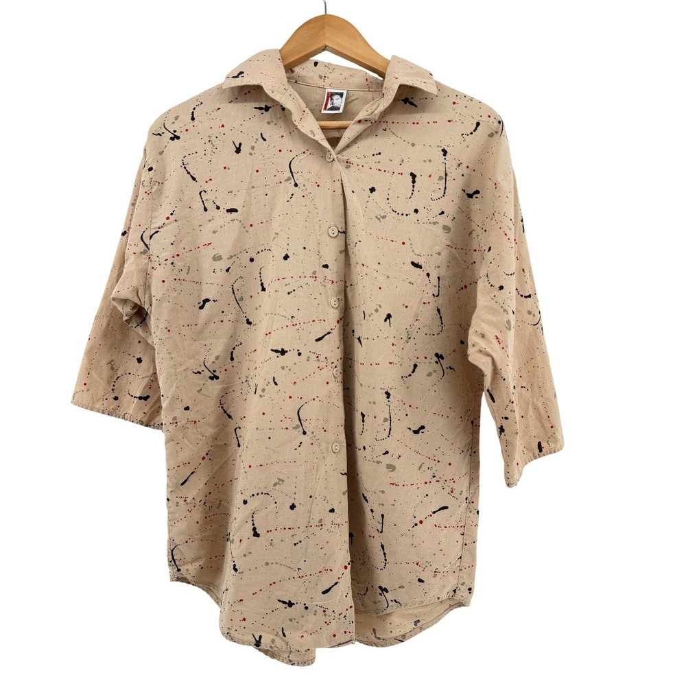 Oversized VTG 80s Artcore Paint Splatter East River Clothing Button Down Shirt